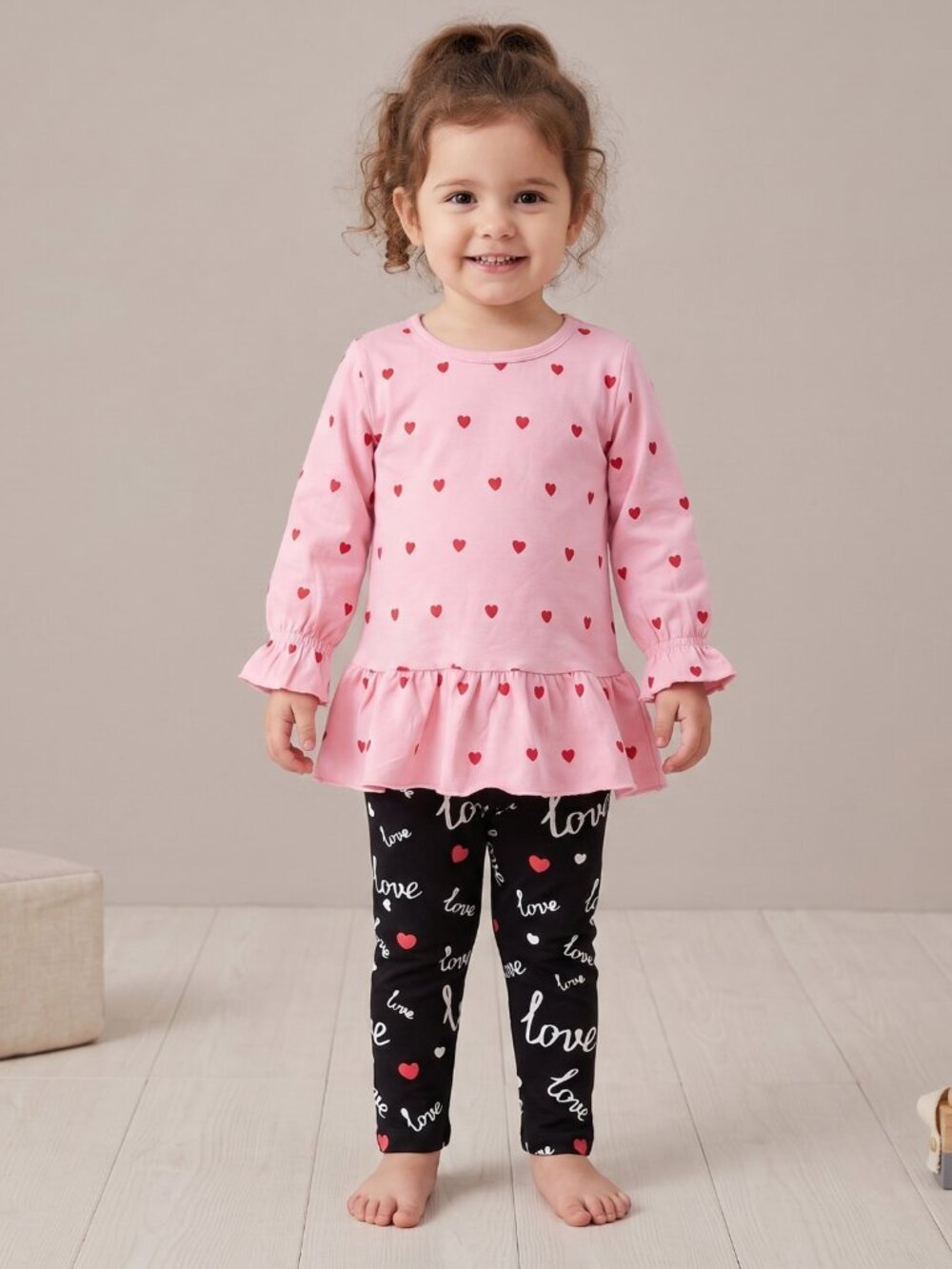 NWOT Toddler Girl Pink Red Heart Tunic & Black Love Leggings 2-Piece Set 2T